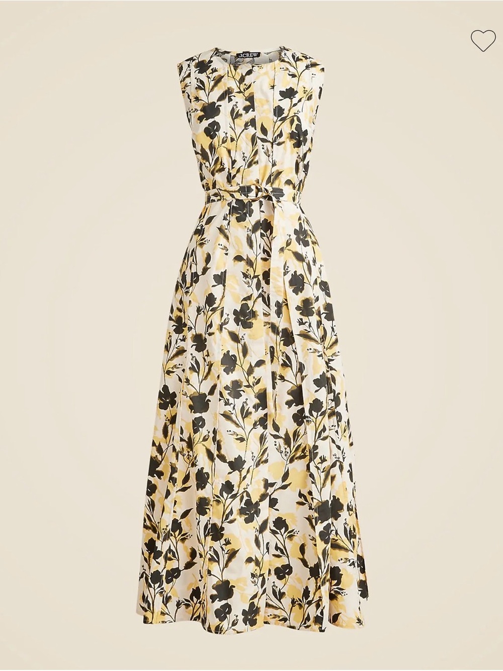 J. Crew Yellow and Black Floral Sleeveless 100% Cotton Midi Dress